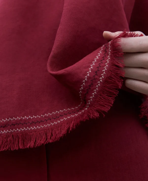 Adolfo Dominguez Linho | Blusa Com Decote Em V E Franjas Em Linho Europeu Vermelho-Telha