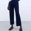 Adolfo Dominguez Essencial | Calças De Malha E Corte Reto. Azul-Marinho
