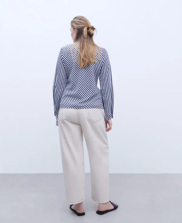 Adolfo Dominguez Camisas E Tops | Camisa Com Decote Drapeado Riscas Brancas E Azuis