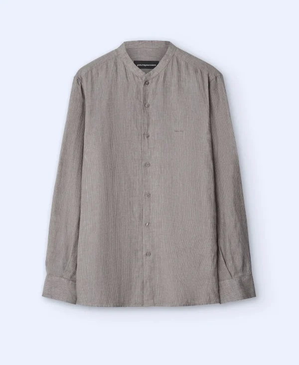 Adolfo Dominguez Camisas | Camisa Em Linho Com Gola Mao Cinzento/Verde