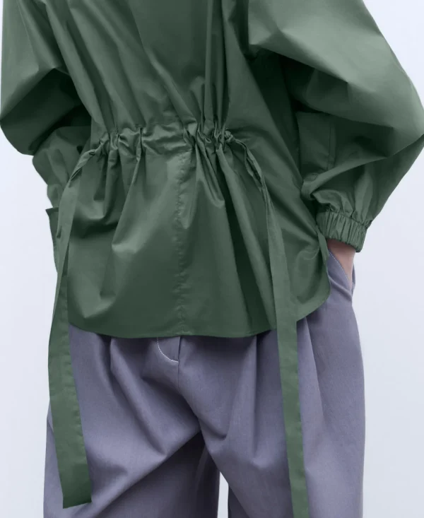 Adolfo Dominguez Camisas E Tops | Camisa Franzida Em Algodao Verde