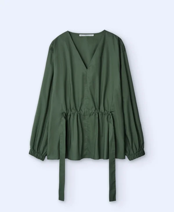 Adolfo Dominguez Camisas E Tops | Camisa Franzida Em Algodao Verde