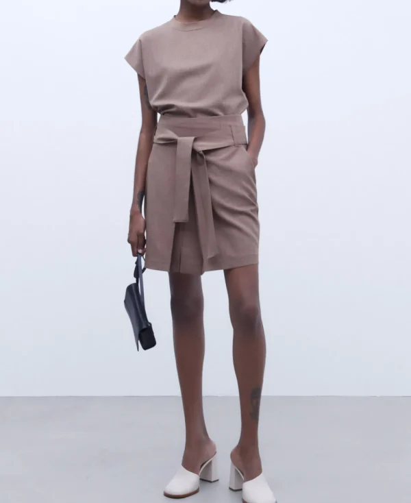 Adolfo Dominguez T-Shirts | Camisola Com Aberturas Laterais Camel/Castanho