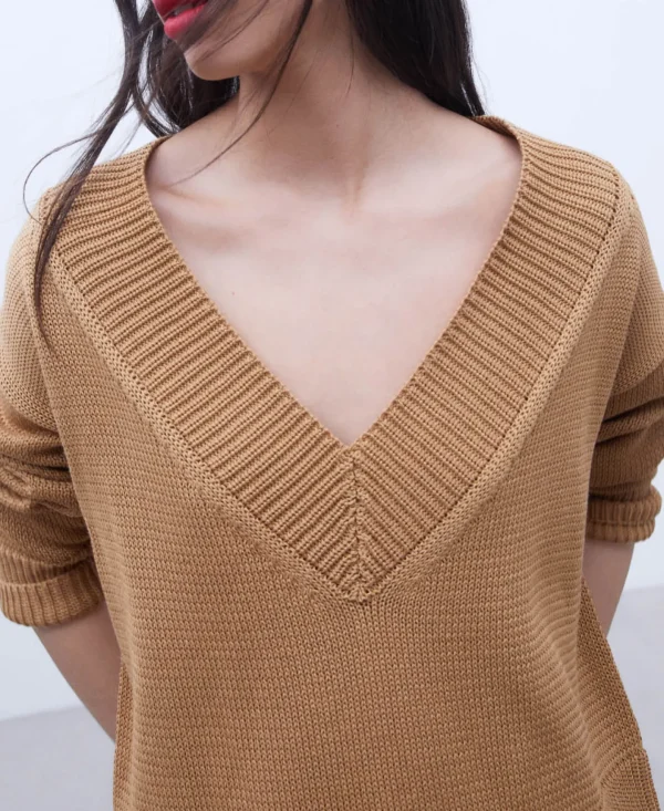 Adolfo Dominguez Malhas | Camisola Com Decote Em V Camel
