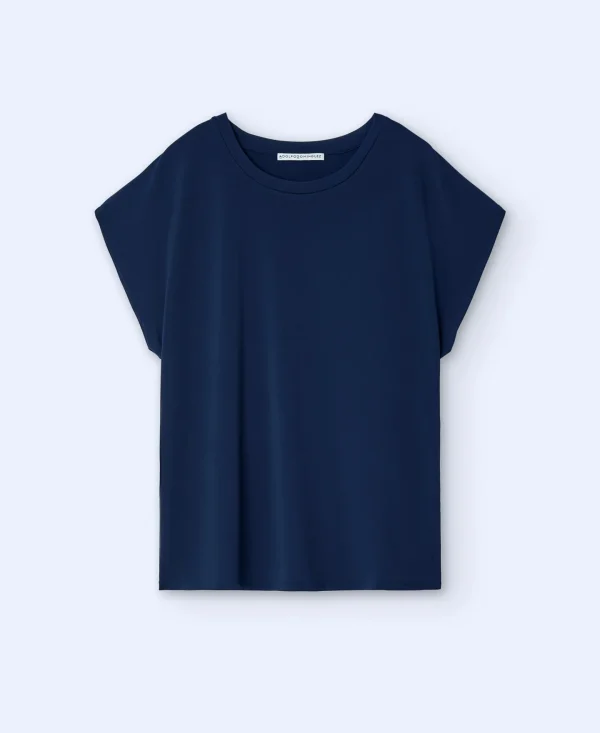 Adolfo Dominguez T-Shirts | Camisola Com Gola Caixa Azul-Marinho