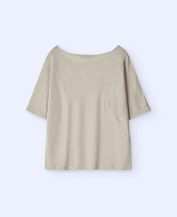 Adolfo Dominguez T-Shirts | Camisola De Gola Barco Em Linho Pedra