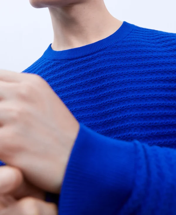 Adolfo Dominguez Malhas | Camisola De Gola Redonda Em Algodao Cobalto