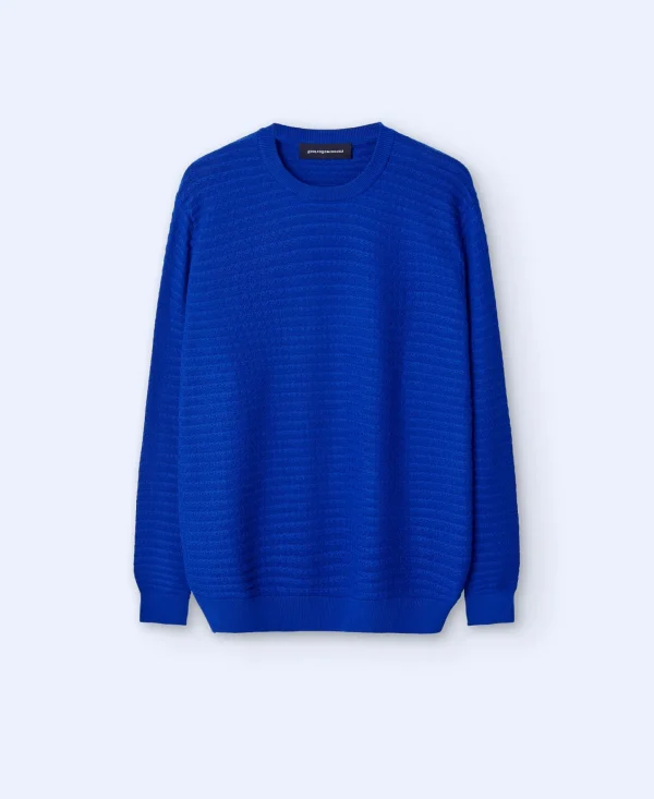 Adolfo Dominguez Malhas | Camisola De Gola Redonda Em Algodao Cobalto