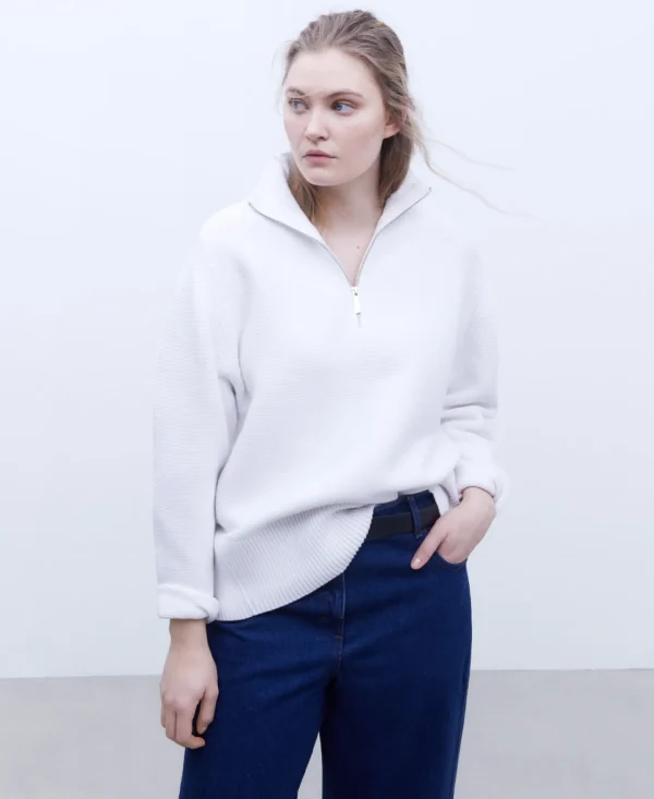 Adolfo Dominguez Malhas | Camisola De Malha Com Fecho De Correr Branco