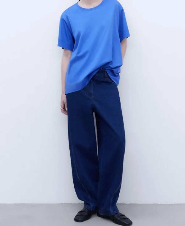 Adolfo Dominguez Essencial | Camisola Em Algodao Com Gola Caixa Azul-Celeste