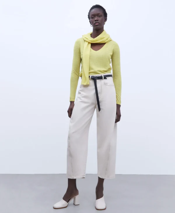 Adolfo Dominguez Essencial | Camisola Em Tecido De Linho Amarelo-Limao