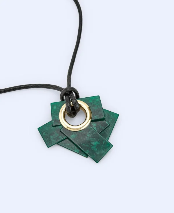 Adolfo Dominguez Bijuteria | Fio Com Pingente De Camadas Retangulares Em Resina Verde