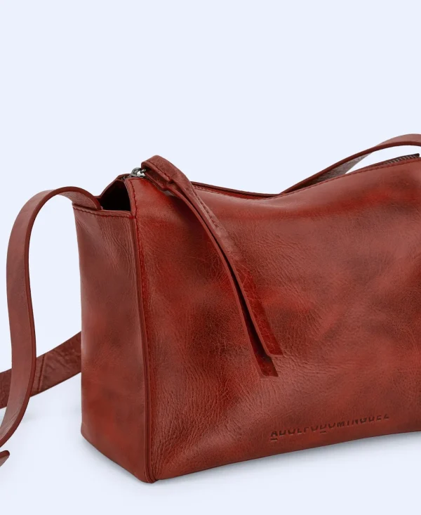 Adolfo Dominguez Malas | Mala A Tiracolo Media Em Pele Craquele Grena