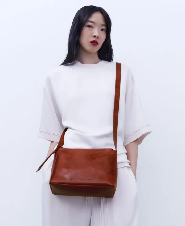 Adolfo Dominguez Malas | Mala A Tiracolo Media Em Pele Craquele Grena