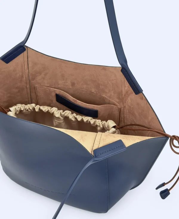 Adolfo Dominguez Malas | Mala Shopper Em Pele Curtida Azul-Marinho