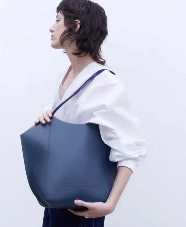 Adolfo Dominguez Malas | Mala Shopper Em Pele Curtida Azul-Marinho