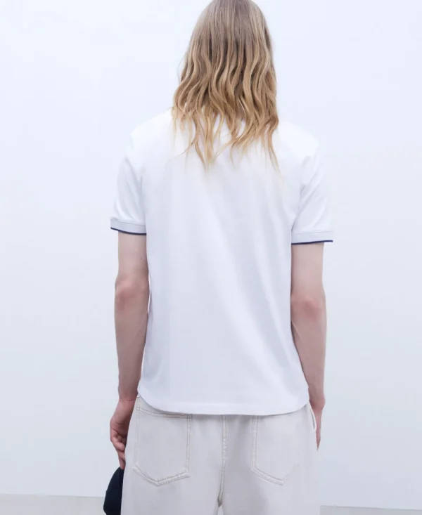 Adolfo Dominguez T-Shirts E Polos | Polo Canelado Em Algodao Mercerizado Branco