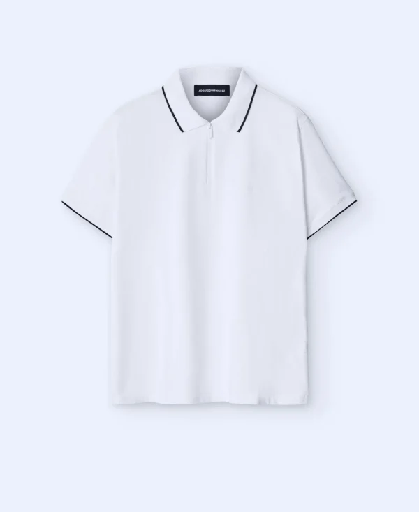 Adolfo Dominguez T-Shirts E Polos | Polo Canelado Em Algodao Mercerizado Branco
