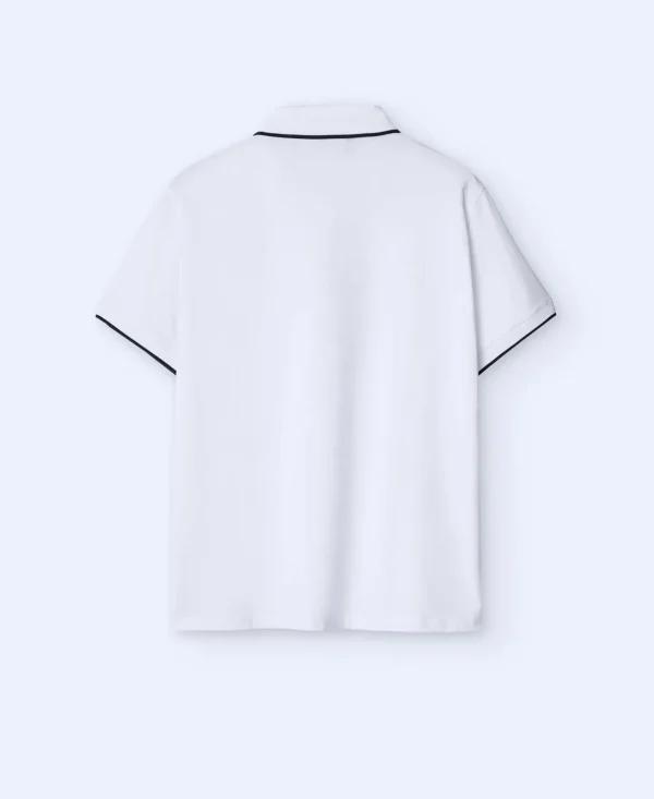 Adolfo Dominguez T-Shirts E Polos | Polo Canelado Em Algodao Mercerizado Branco