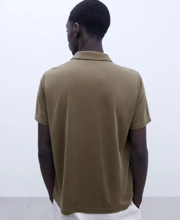 Adolfo Dominguez T-Shirts E Polos | Polo De Dois Botoes Em Modal Caqui