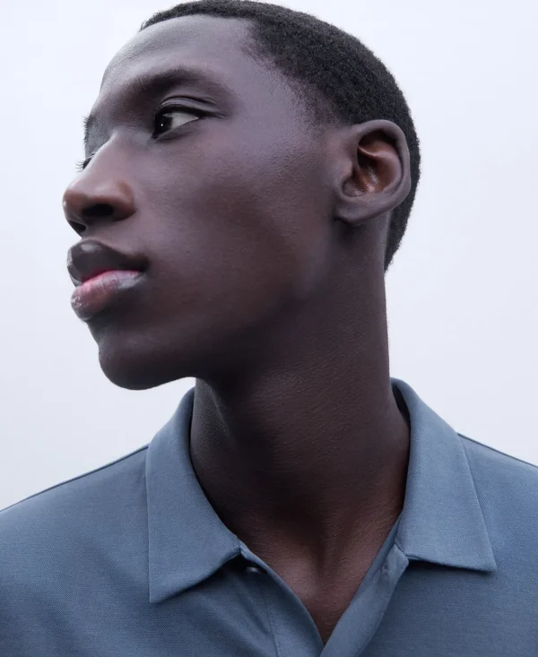 Adolfo Dominguez T-Shirts E Polos | Polo De Dois Botoes Em Modal Azulao