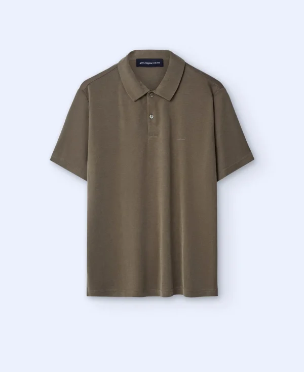 Adolfo Dominguez T-Shirts E Polos | Polo De Dois Botoes Em Modal Caqui
