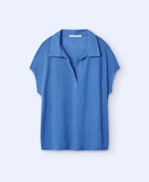 Adolfo Dominguez T-Shirts | Polo Em Linho Europeu Azulao