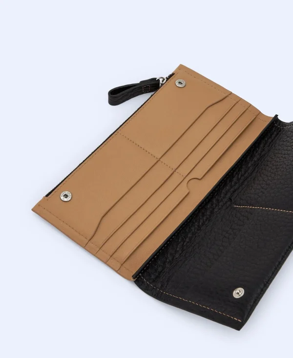 Adolfo Dominguez Marroquinaría | Porta-Notas Grande Com Bolso Em Napa Preto/Camel