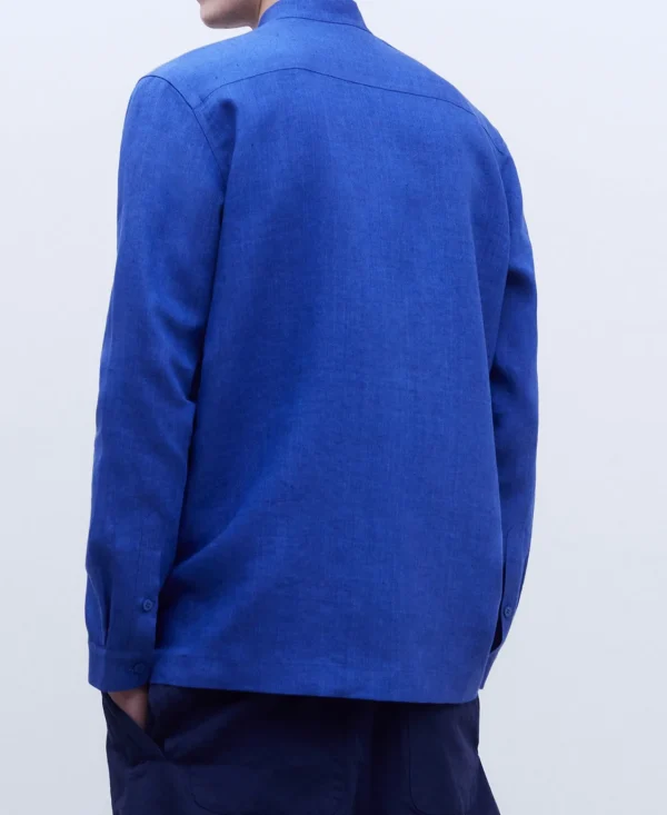 Adolfo Dominguez Sobretudos | Sobrecamisa Com Gola Bowling Em Linho Indigo