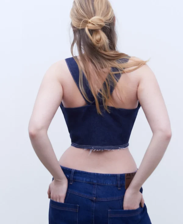 Adolfo Dominguez Camisas E Tops | Top De Ganga Com Costuras Em Contraste. Azul Denim