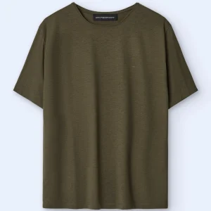 Adolfo Dominguez T-Shirts E Polos | T-Shirt Em Tencel E Algodao Caqui