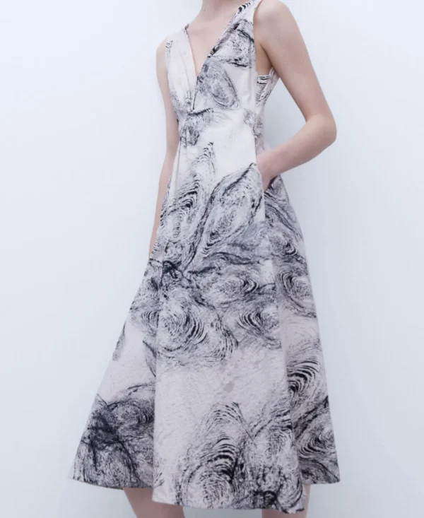 Adolfo Dominguez Vestidos E Macacões | Vestido Cintado Em Algodao Etico Preto/Cru