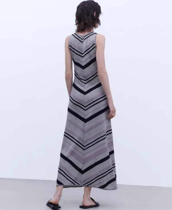 Adolfo Dominguez Vestidos E Macacões | Vestido Comprido As Riscas Em Linho Preto As Riscas