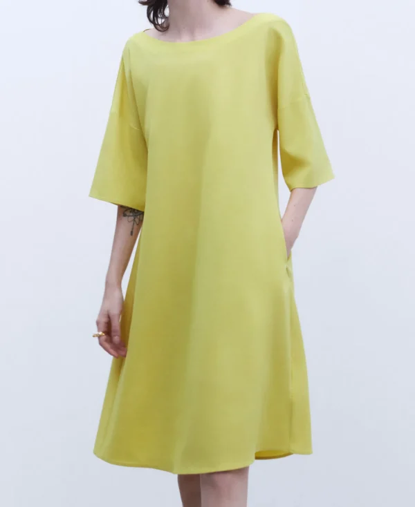 Adolfo Dominguez Essencial | Vestido Curto Evase Amarelo-Escuro