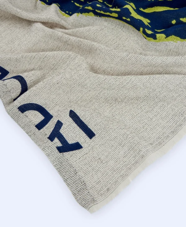 Adolfo Dominguez Foulard | Xaile Estampado Em Algodao Organico Azul-Marinho